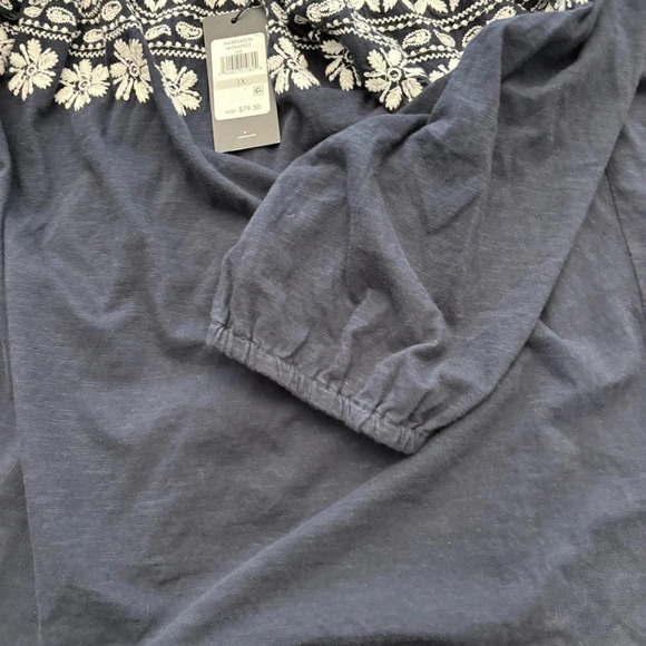 Tommy Hilfiger Floral Embroidered Off The Shoulder Top Peasant Boho Navy 1X NWT - Picture 13 of 14